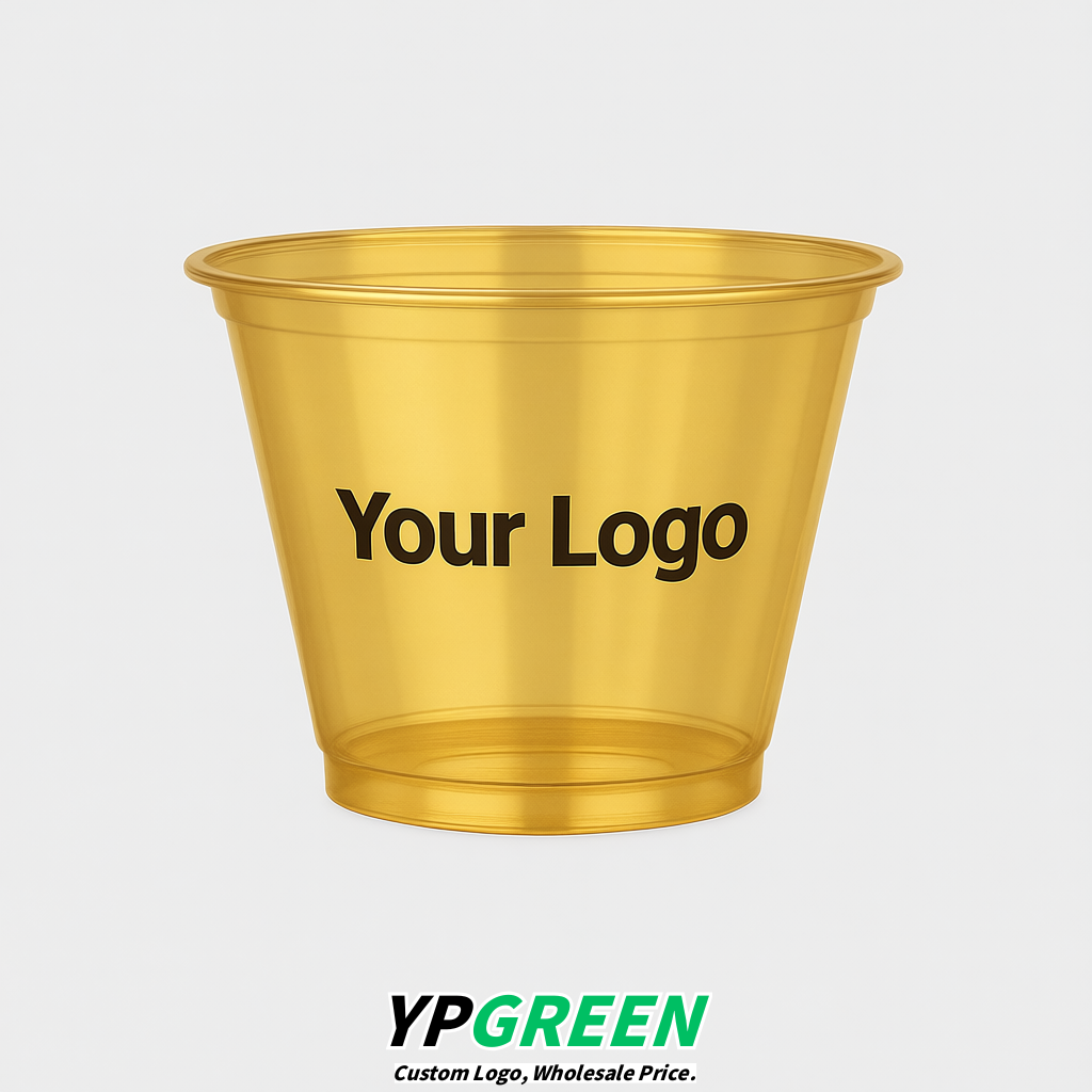 Gold Iced Latte Plastic Cup 260ml Disposable Clear Cup 9.2×5.5×7.1cm