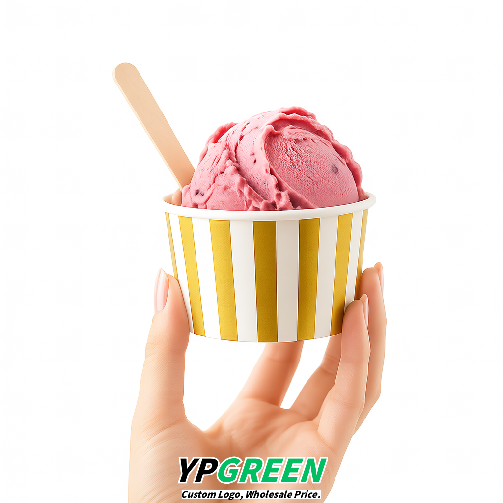 Gold Paper Gelato Takeaway Cup 2-10oz Disposable Ice Cream Bowls with Lids Factory Gold Paper Gelato Takeaway Cup 2-10oz Disposable Ice Cream Bowls with Lids Factory