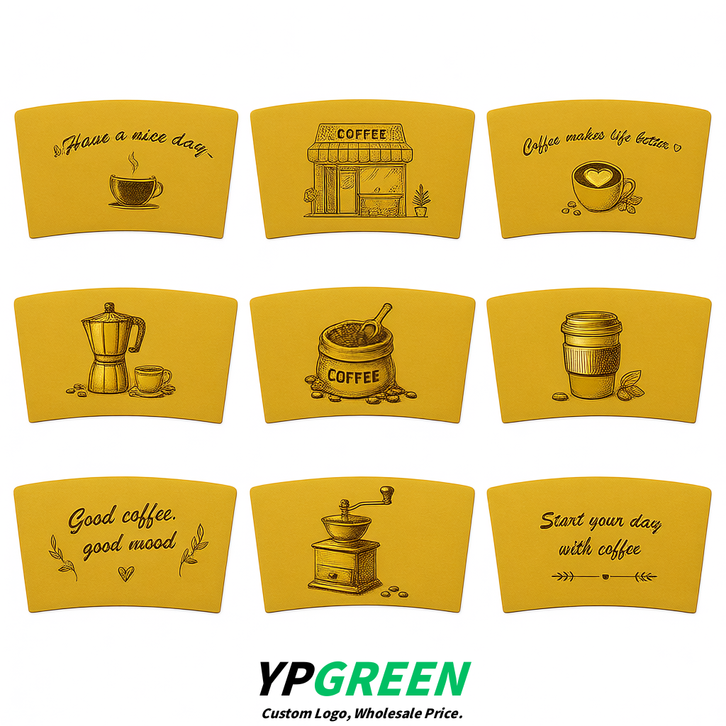 Gold Kraft Paper Coffee Cup Sleeves For 10, 12, 16, 20 oz Paper & Plastic Cups Factory
