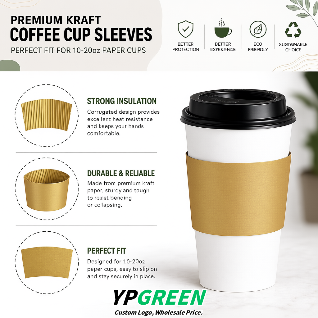 Gold Kraft Paper Coffee Cup Sleeves For 10, 12, 16, 20 oz Paper & Plastic Cups Factory