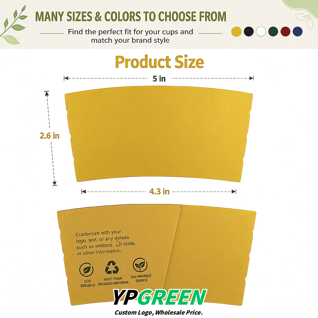 Gold Kraft Paper Coffee Cup Sleeves For 10, 12, 16, 20 oz Paper & Plastic Cups Factory