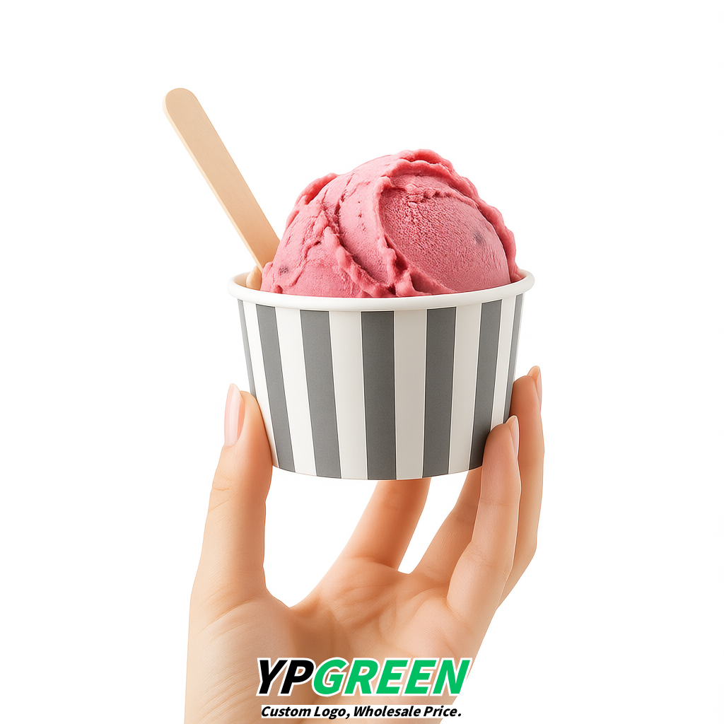 Gray Paper Gelato Takeaway Cup 2-10oz Disposable Ice Cream Bowls with Lids Factory
