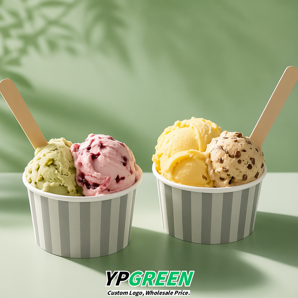 Gray Paper Gelato Takeaway Cup 2-10oz Disposable Ice Cream Bowls with Lids Factory