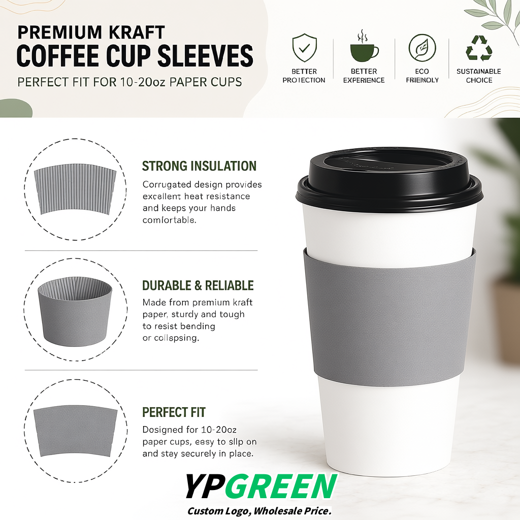 Gray Kraft Paper Coffee Cup Sleeves For 10, 12, 16, 20 oz Paper & Plastic Cups Factory
