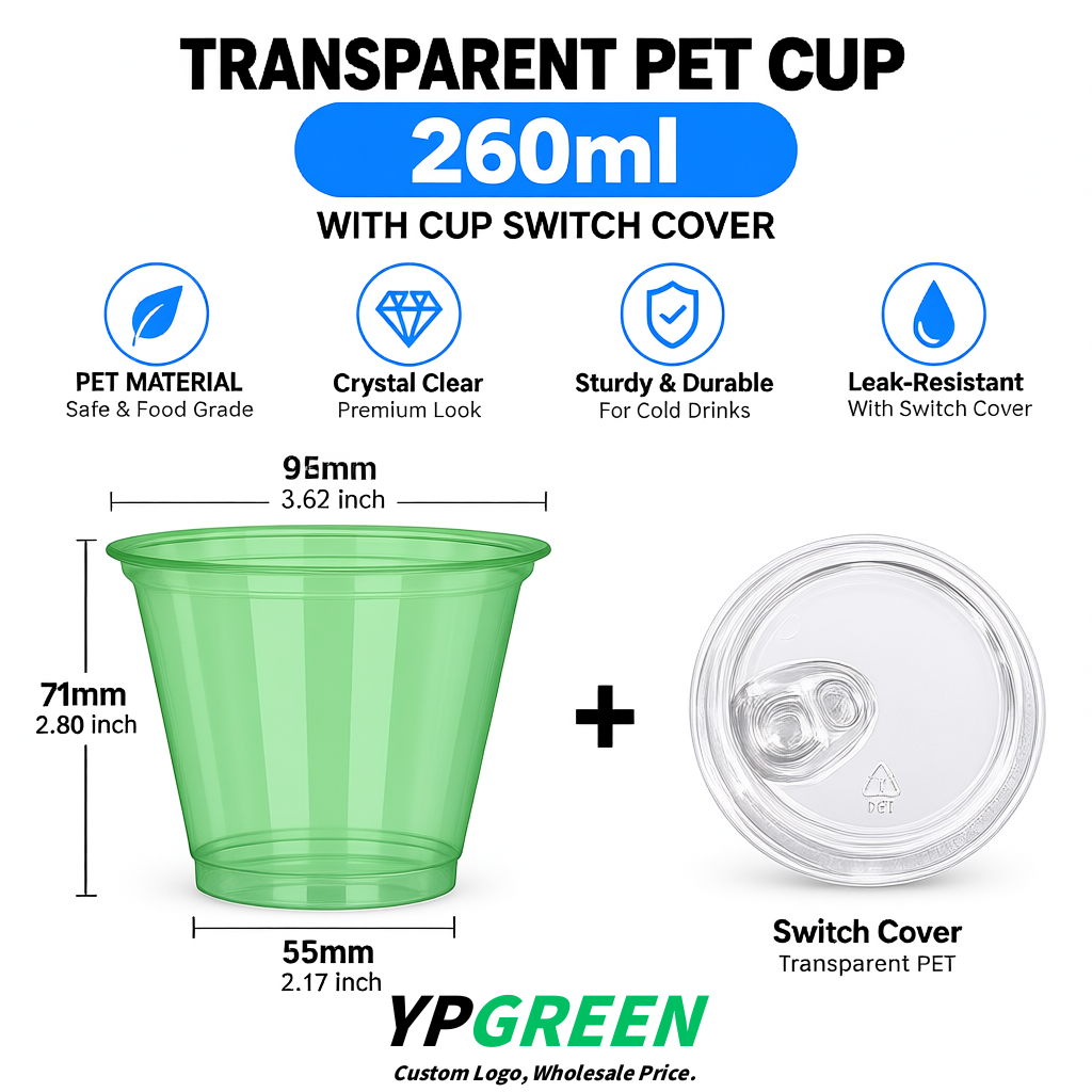 Green Iced Latte Plastic Cup 260ml Disposable Clear Cup 9.2×5.5×7.1cm