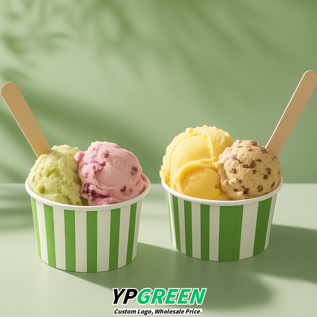 Green Paper Gelato Takeaway Cup 2-10oz Disposable Ice Cream Bowls with Lids Factory Green Paper Gelato Takeaway Cup 2-10oz Disposable Ice Cream Bowls with Lids Factory