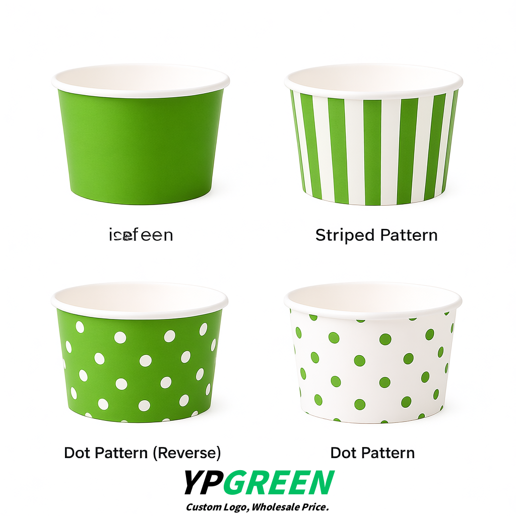 Green Paper Gelato Takeaway Cup 2-10oz Disposable Ice Cream Bowls with Lids Factory