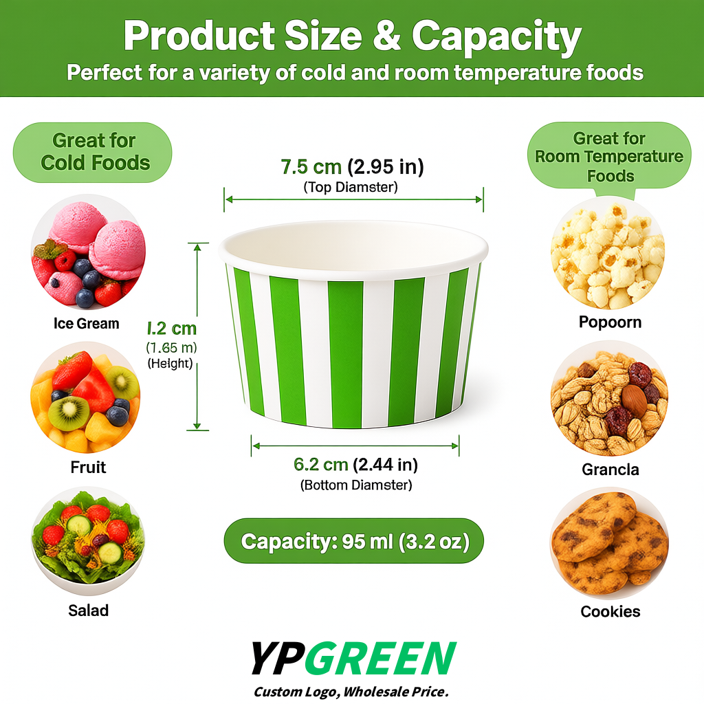 Green Paper Gelato Takeaway Cup 2-10oz Disposable Ice Cream Bowls with Lids Factory