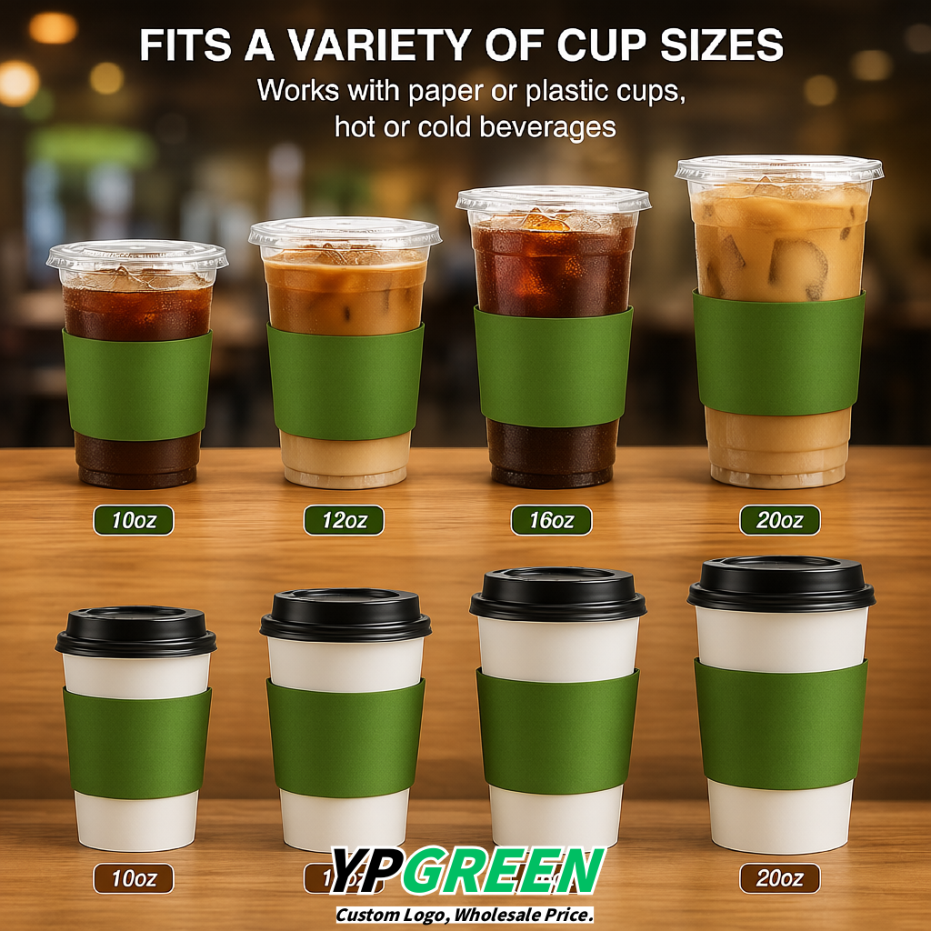 Green Kraft Paper Coffee Cup Sleeves For 10, 12, 16, 20 oz Paper & Plastic Cups Factory