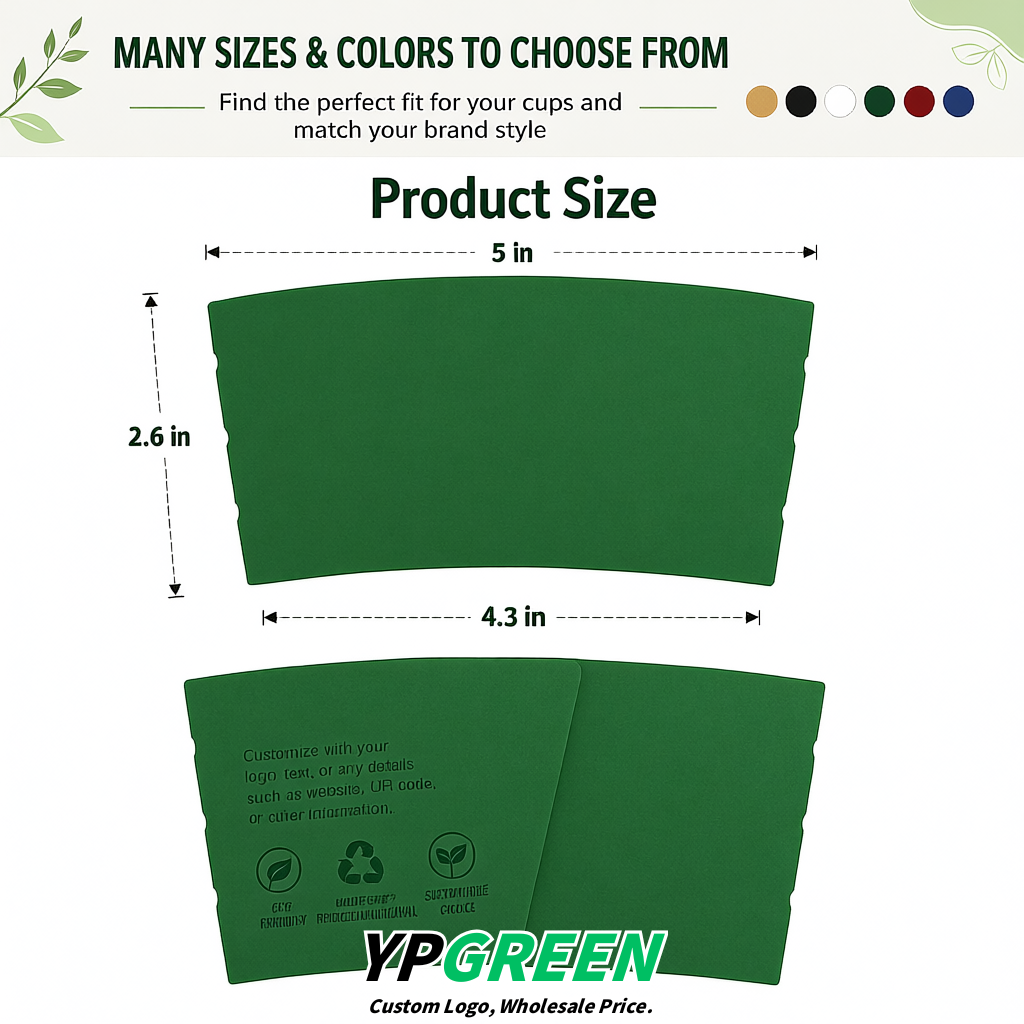 Green Kraft Paper Coffee Cup Sleeves For 10, 12, 16, 20 oz Paper & Plastic Cups Factory