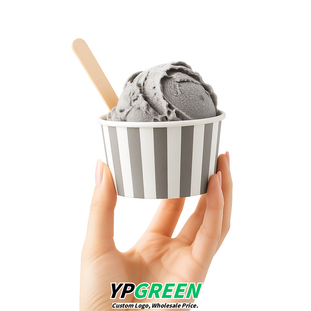 Greige Paper Gelato Takeaway Cup 2-10oz Disposable Ice Cream Bowls with Lids Factory