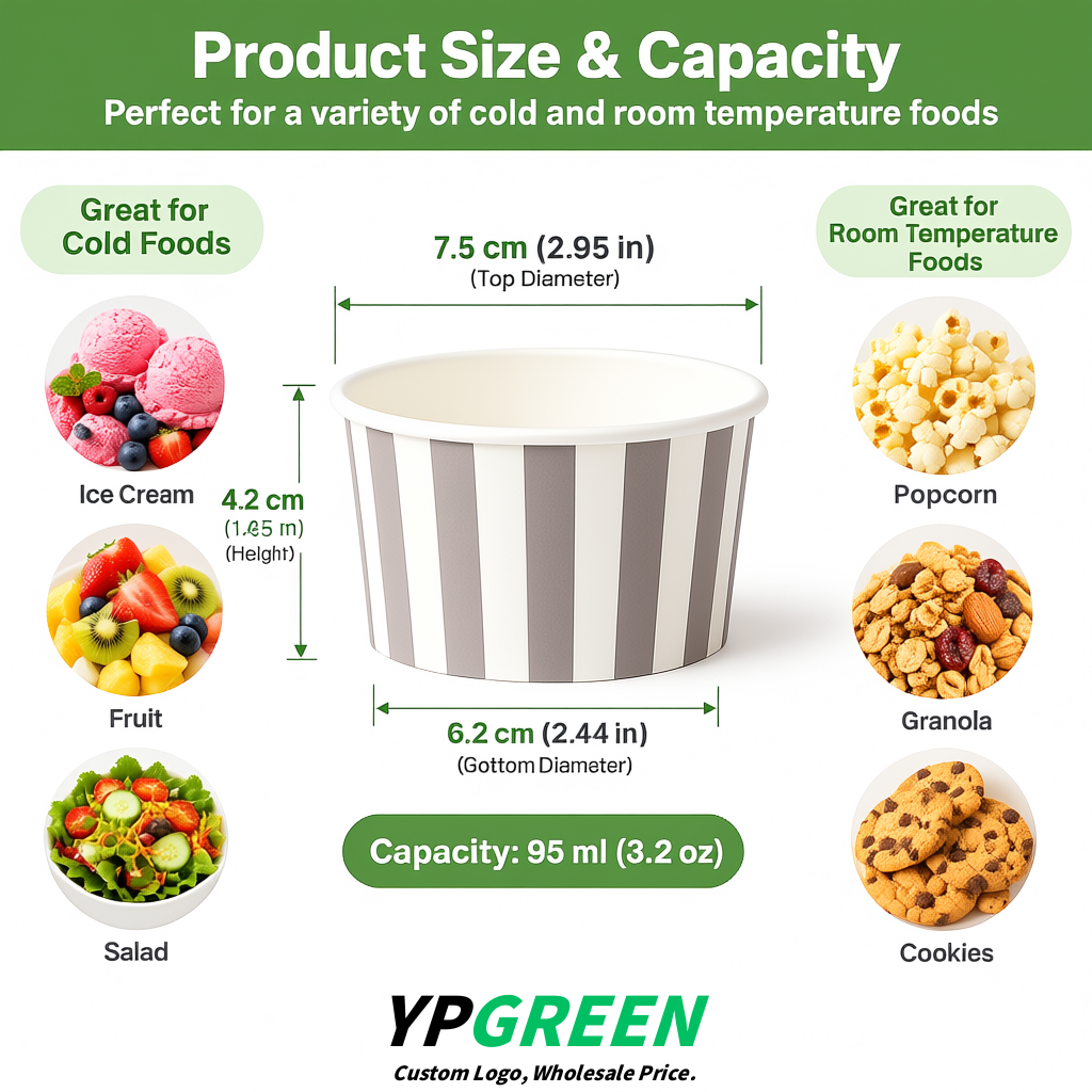 Greige Paper Gelato Takeaway Cup 2-10oz Disposable Ice Cream Bowls with Lids Factory