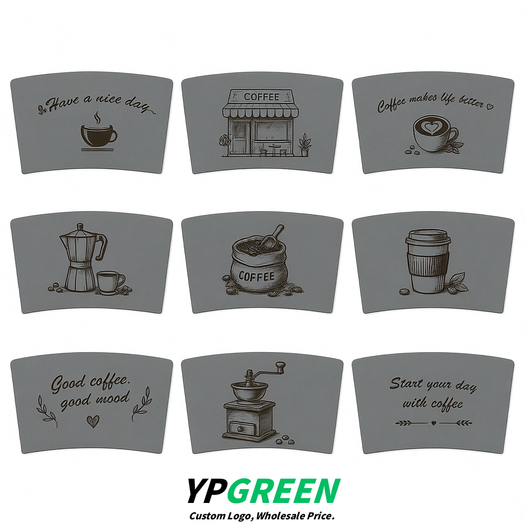 Greige Kraft Paper Coffee Cup Sleeves For 10, 12, 16, 20 oz Paper & Plastic Cups Factory