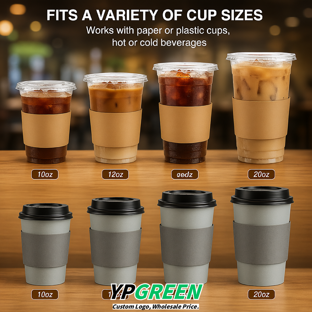 Greige Kraft Paper Coffee Cup Sleeves For 10, 12, 16, 20 oz Paper & Plastic Cups Factory