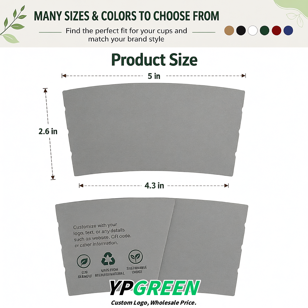 Greige Kraft Paper Coffee Cup Sleeves For 10, 12, 16, 20 oz Paper & Plastic Cups Factory