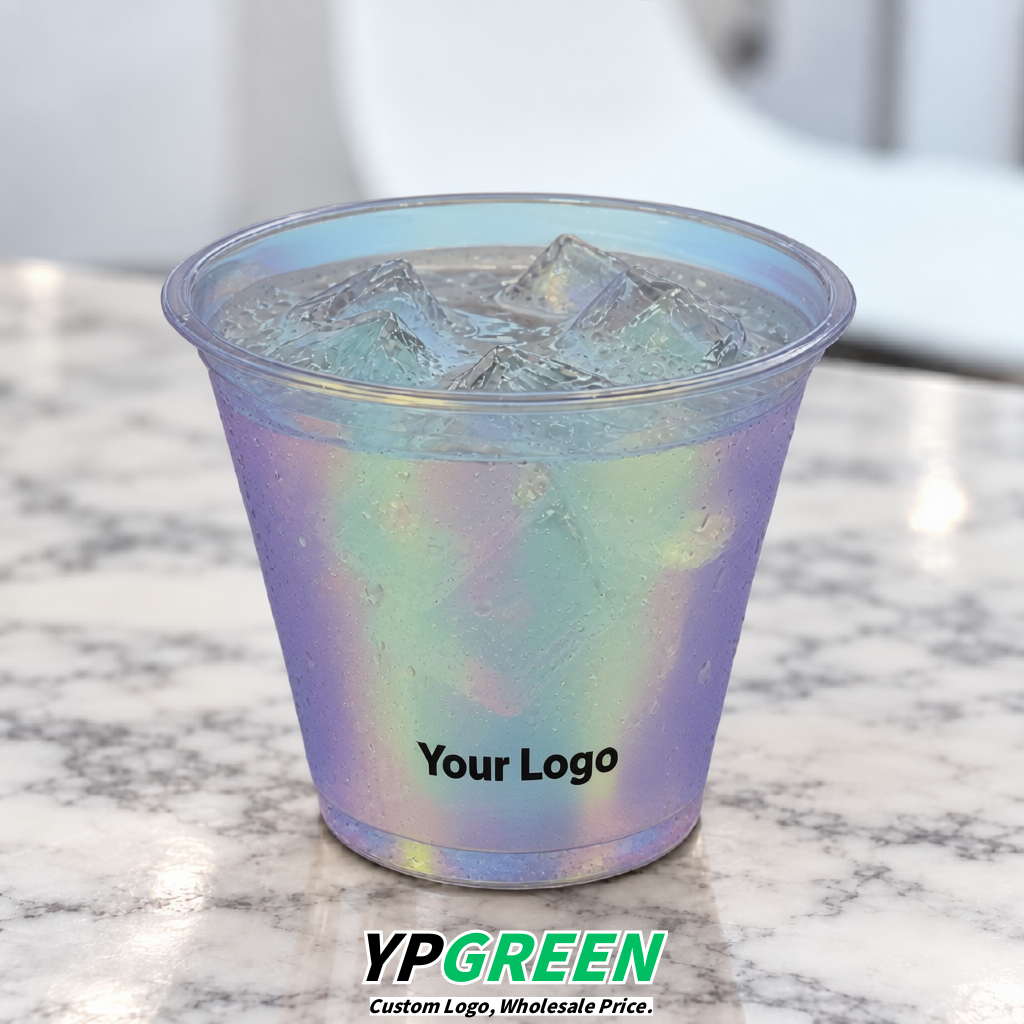 Holographic Iced Latte Plastic Cup 260ml Disposable Clear Cup 9.2×5.5×7.1cm