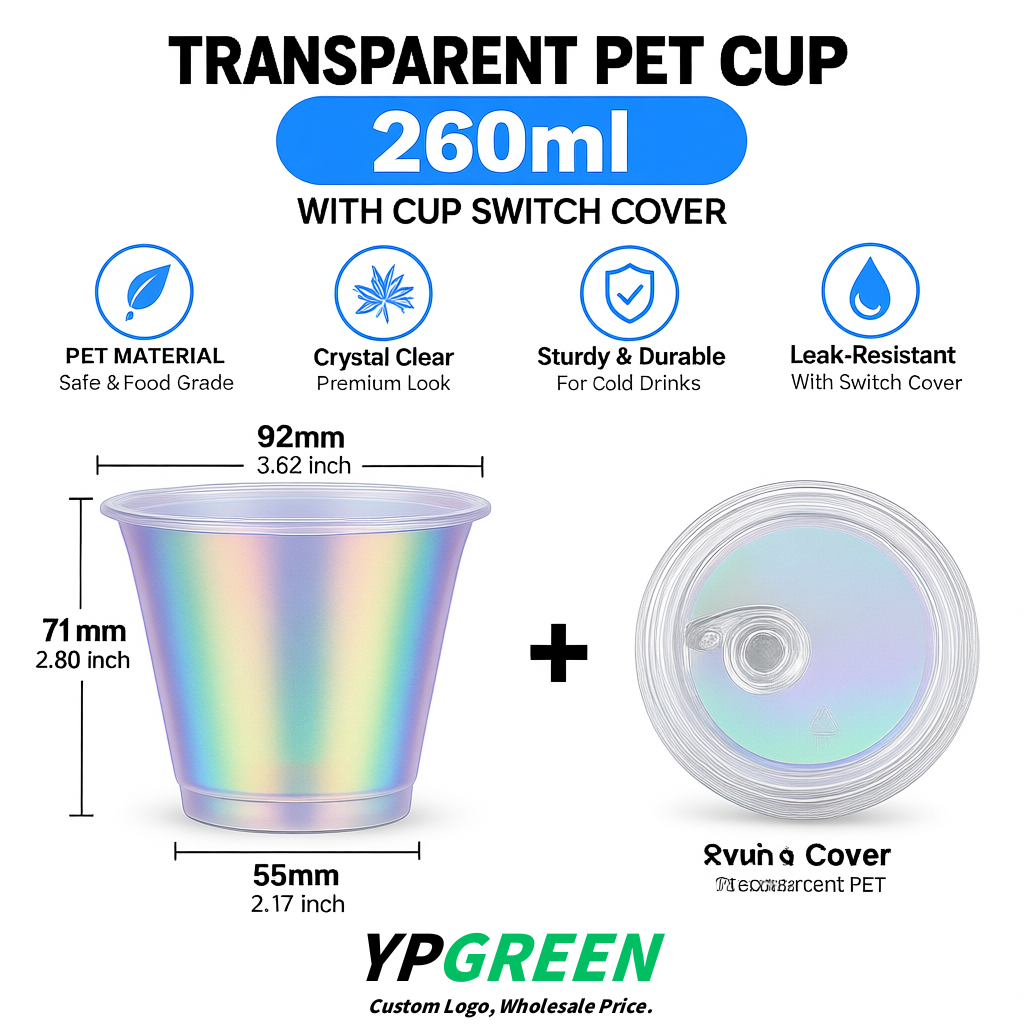 Holographic Iced Latte Plastic Cup 260ml Disposable Clear Cup 9.2×5.5×7.1cm