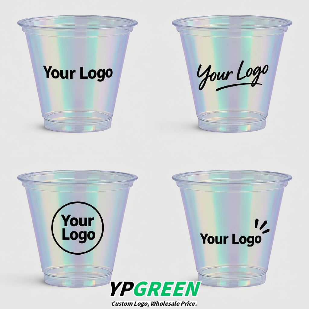 Holographic Iced Latte Plastic Cup 260ml Disposable Clear Cup 9.2×5.5×7.1cm