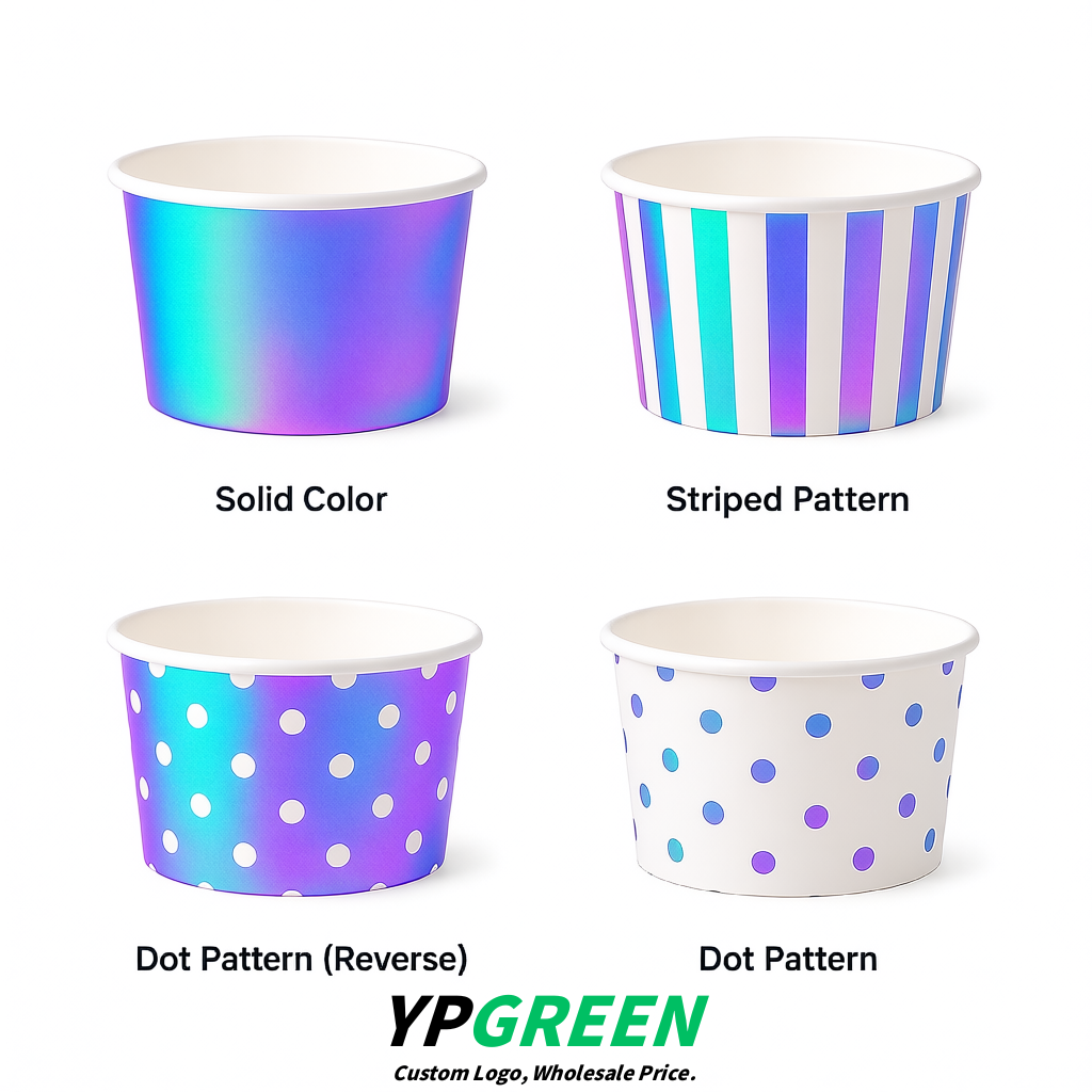 Holographic Paper Gelato Takeaway Cup 2-10oz Disposable Ice Cream Bowls with Lids Factory