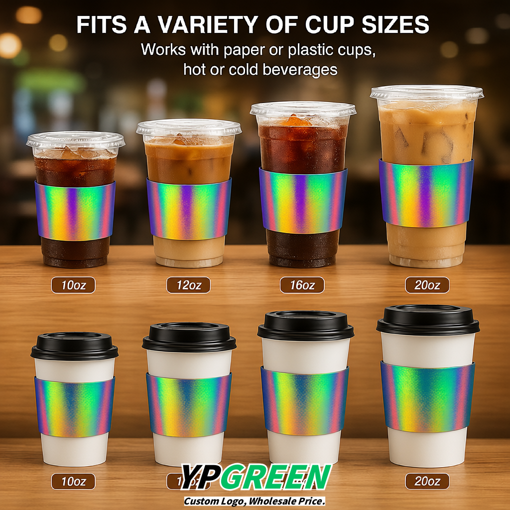 Holographic Kraft Paper Coffee Cup Sleeves For 10, 12, 16, 20 oz Paper & Plastic Cups Factory