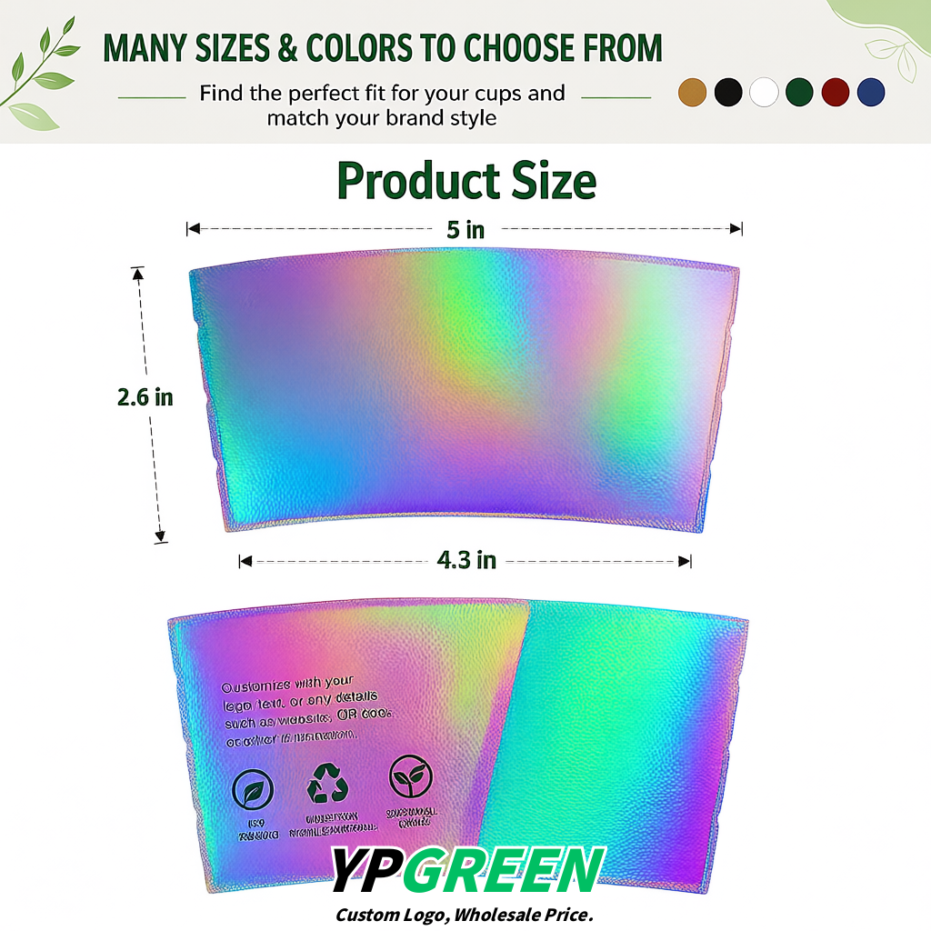 Holographic Kraft Paper Coffee Cup Sleeves For 10, 12, 16, 20 oz Paper & Plastic Cups Factory