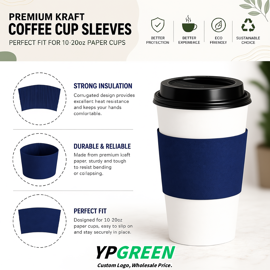 Indigo Kraft Paper Coffee Cup Sleeves For 10, 12, 16, 20 oz Paper & Plastic Cups Factory