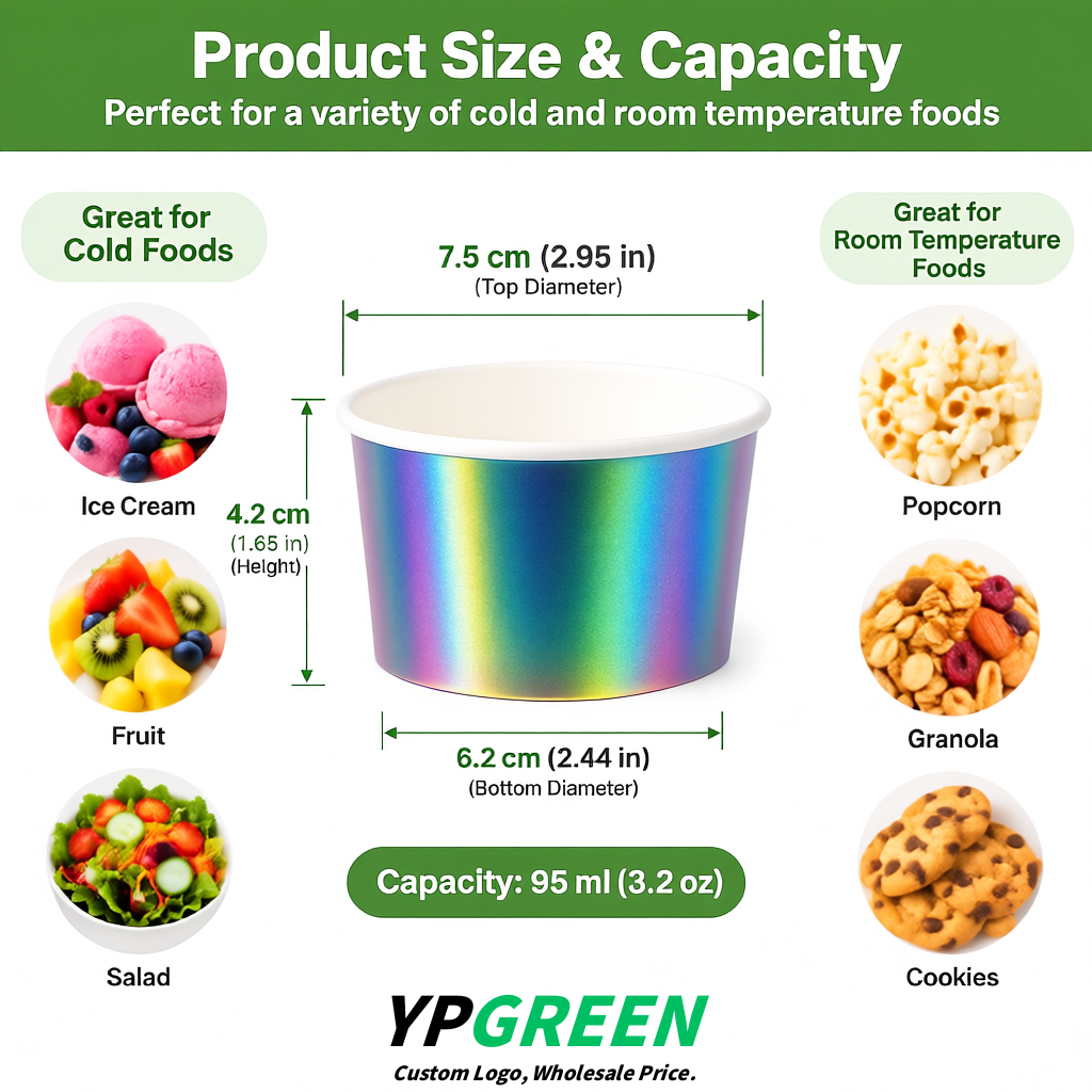 Iridescent Paper Gelato Takeaway Cup 2-10oz Disposable Ice Cream Bowls with Lids Factory