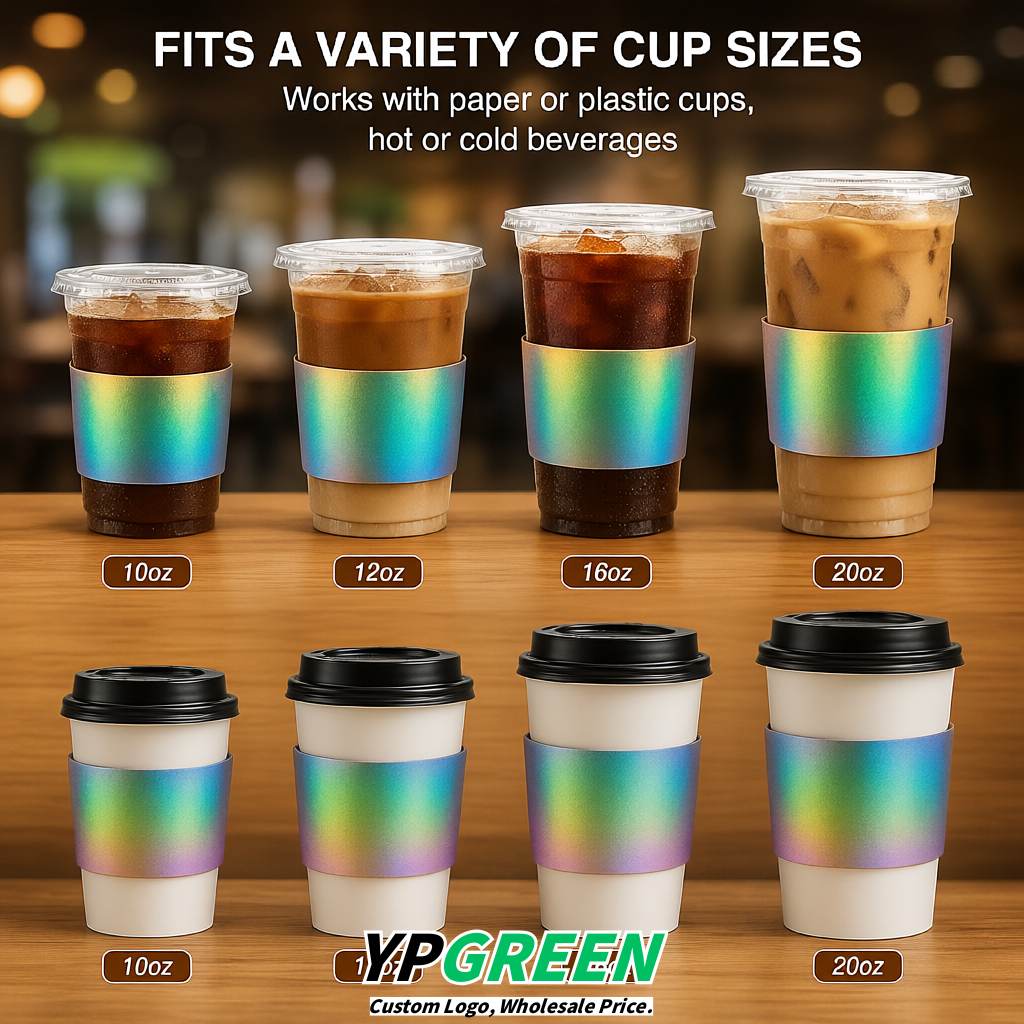 Iridescent Kraft Paper Coffee Cup Sleeves For 10, 12, 16, 20 oz Paper & Plastic Cups Factory