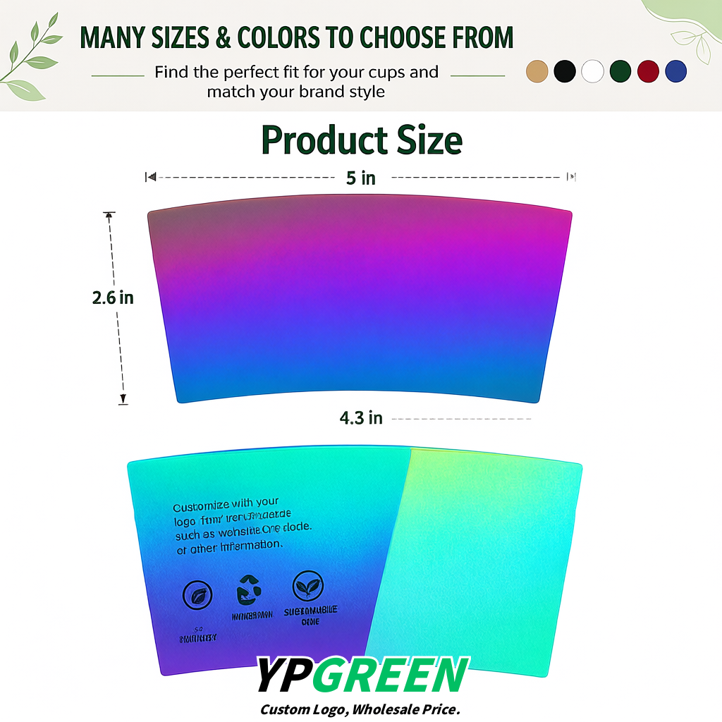 Iridescent Kraft Paper Coffee Cup Sleeves For 10, 12, 16, 20 oz Paper & Plastic Cups Factory
