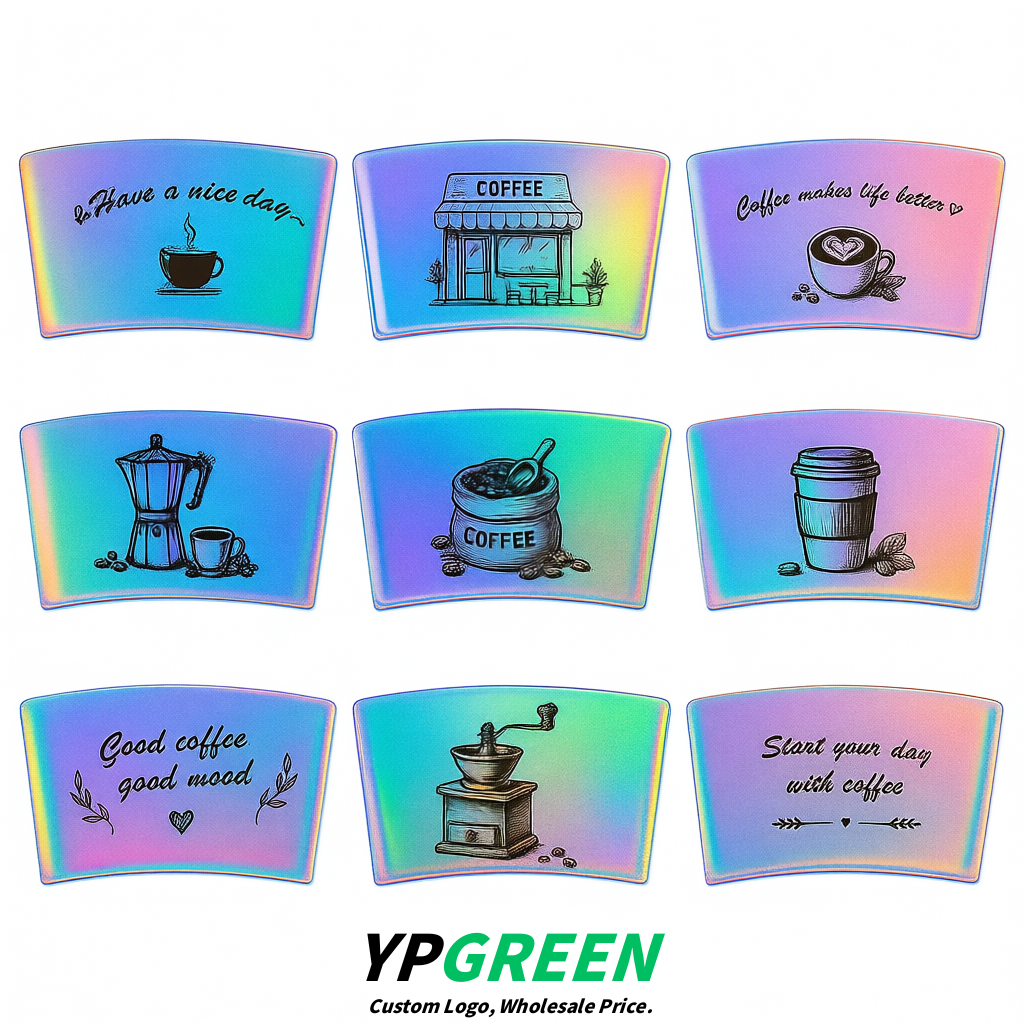 Iridescent Kraft Paper Coffee Cup Sleeves For 10, 12, 16, 20 oz Paper & Plastic Cups Factory