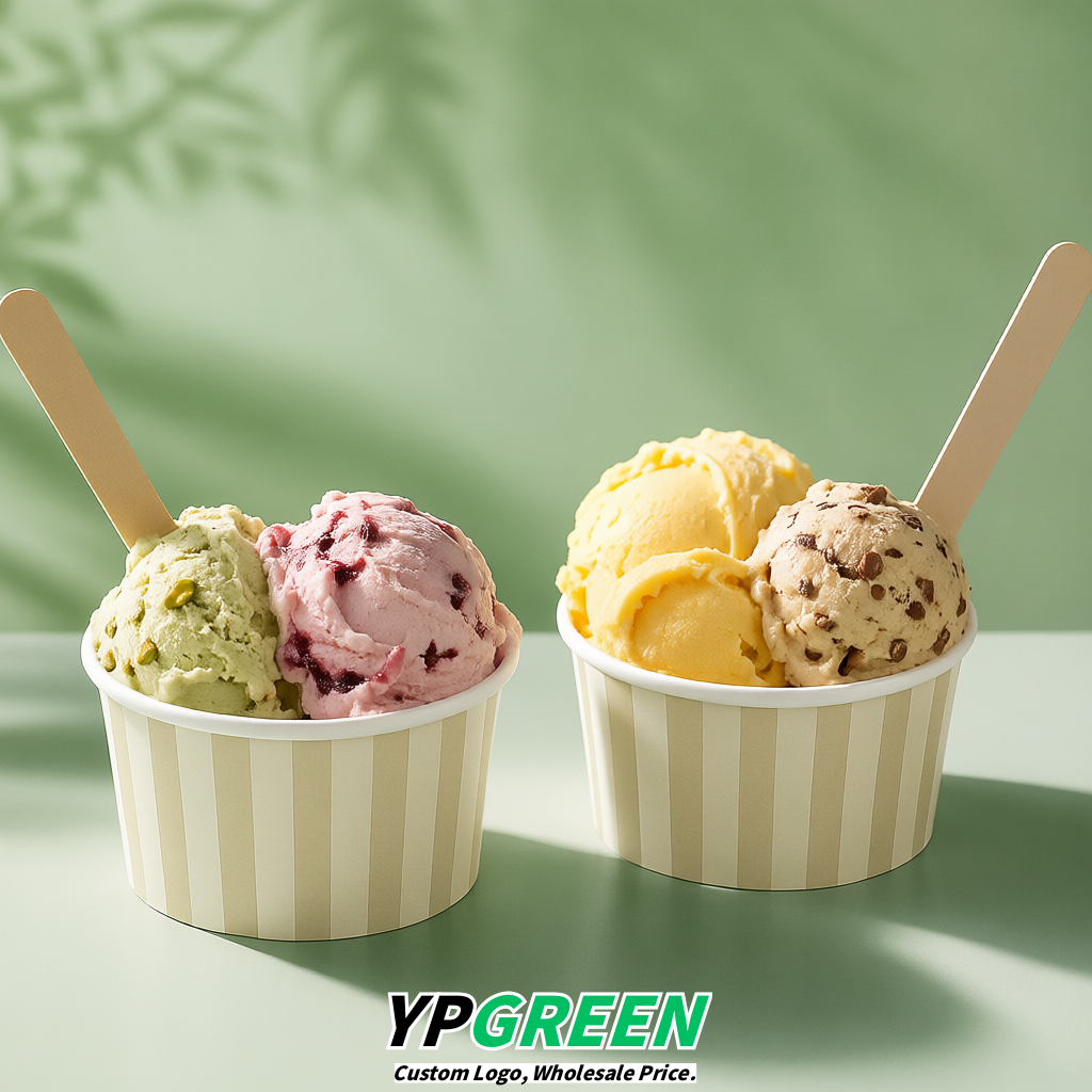 Ivory Paper Gelato Takeaway Cup 2-10oz Disposable Ice Cream Bowls with Lids Factory