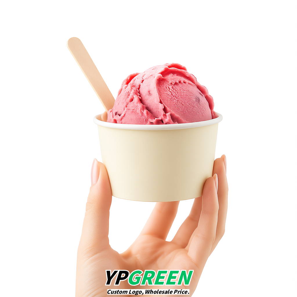 Ivory Paper Gelato Takeaway Cup 2-10oz Disposable Ice Cream Bowls with Lids Factory