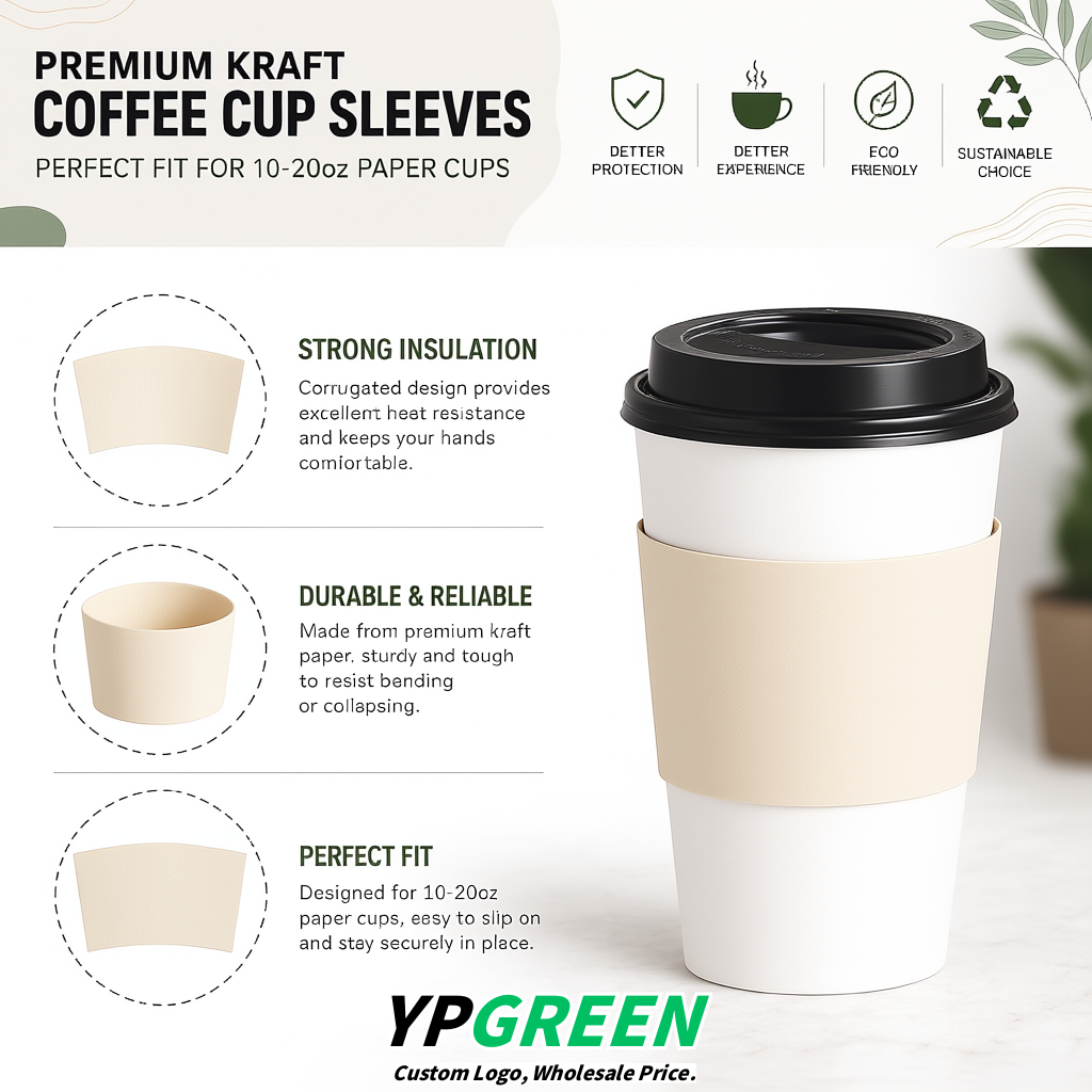 Ivory Kraft Paper Coffee Cup Sleeves For 10, 12, 16, 20 oz Paper & Plastic Cups Factory