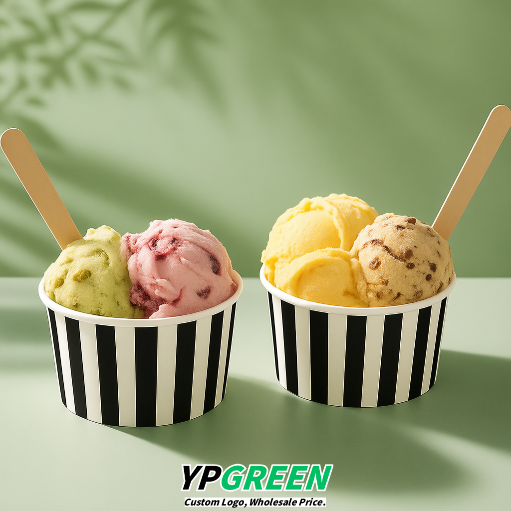 Jet Black Paper Gelato Takeaway Cup 2-10oz Disposable Ice Cream Bowls with Lids Factory