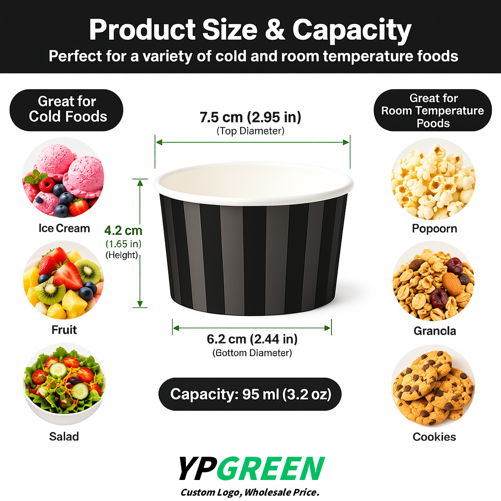Jet Black Paper Gelato Takeaway Cup 2-10oz Disposable Ice Cream Bowls with Lids Factory