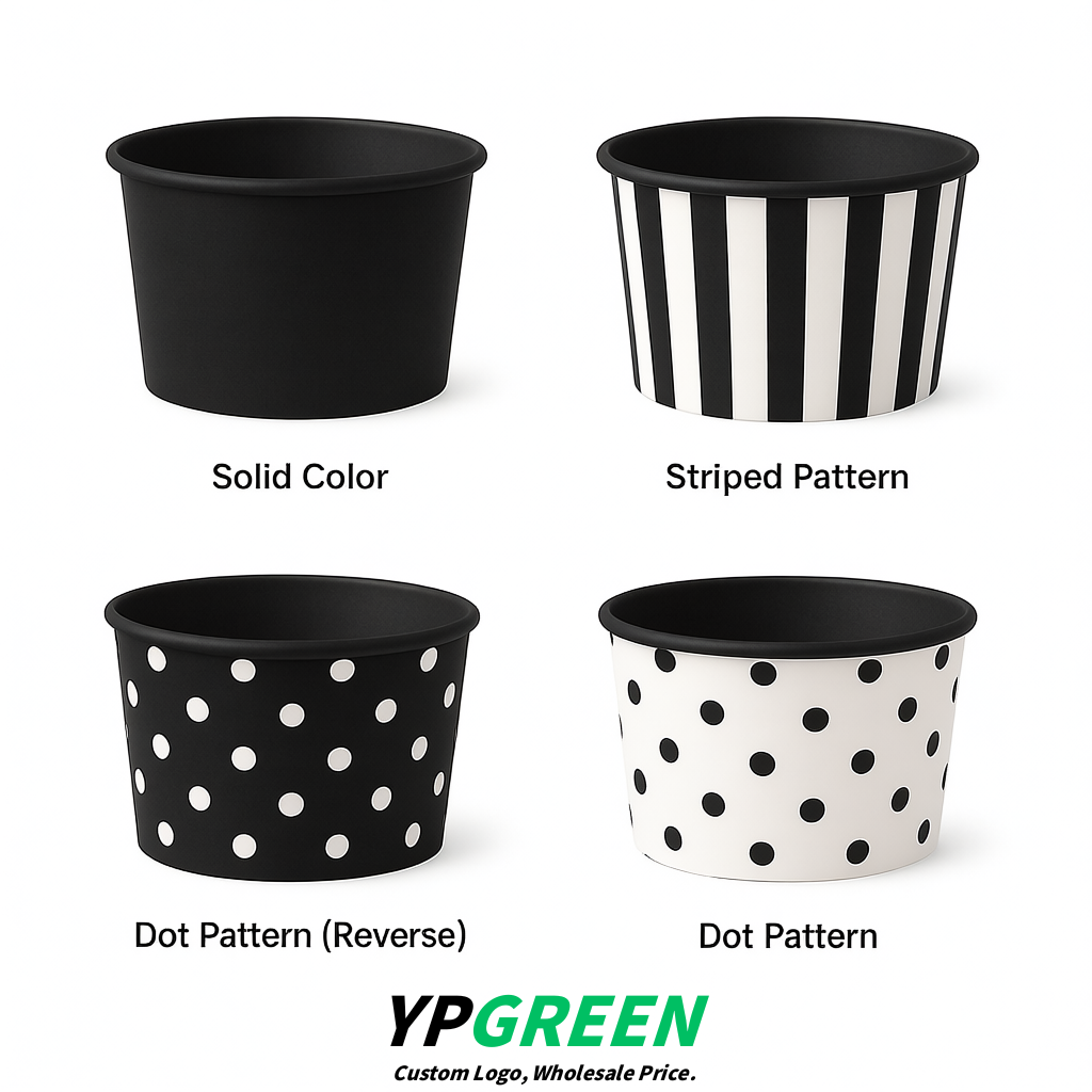 Jet Black Paper Gelato Takeaway Cup 2-10oz Disposable Ice Cream Bowls with Lids Factory