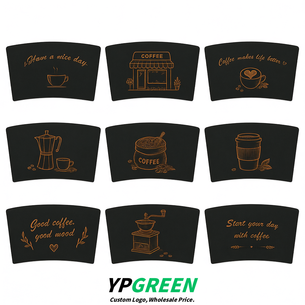 Jet Black Kraft Paper Coffee Cup Sleeves For 10, 12, 16, 20 oz Paper & Plastic Cups Factory