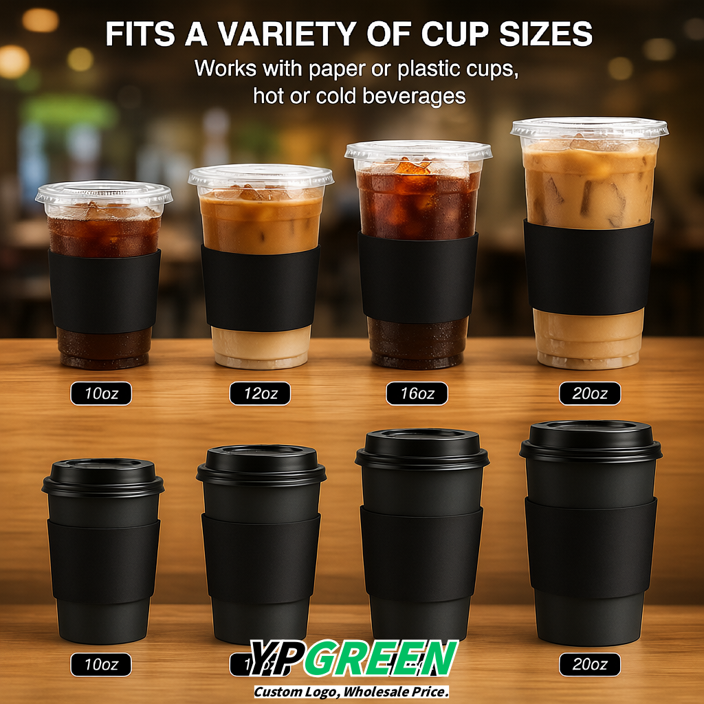 Jet Black Kraft Paper Coffee Cup Sleeves For 10, 12, 16, 20 oz Paper & Plastic Cups Factory