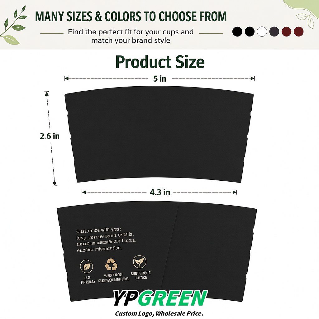 Jet Black Kraft Paper Coffee Cup Sleeves For 10, 12, 16, 20 oz Paper & Plastic Cups Factory
