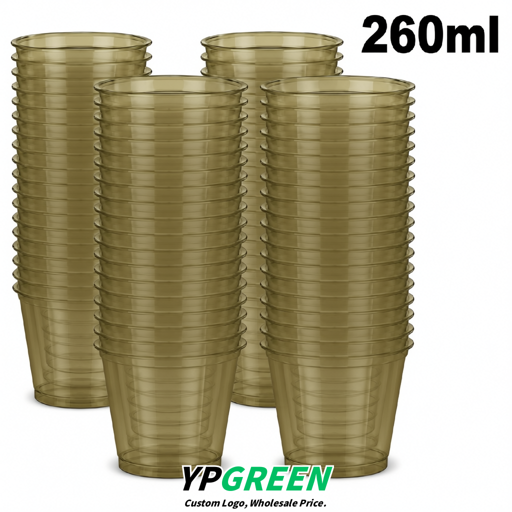 Khaki Iced Latte Plastic Cup 260ml Disposable Clear Cup 9.2×5.5×7.1cm