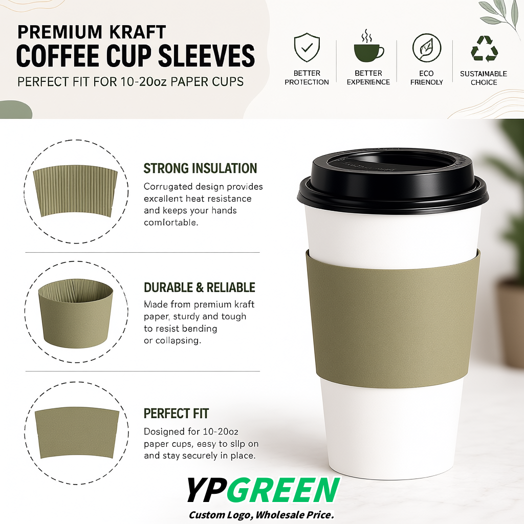 Khaki Kraft Paper Coffee Cup Sleeves For 10, 12, 16, 20 oz Paper & Plastic Cups Factory