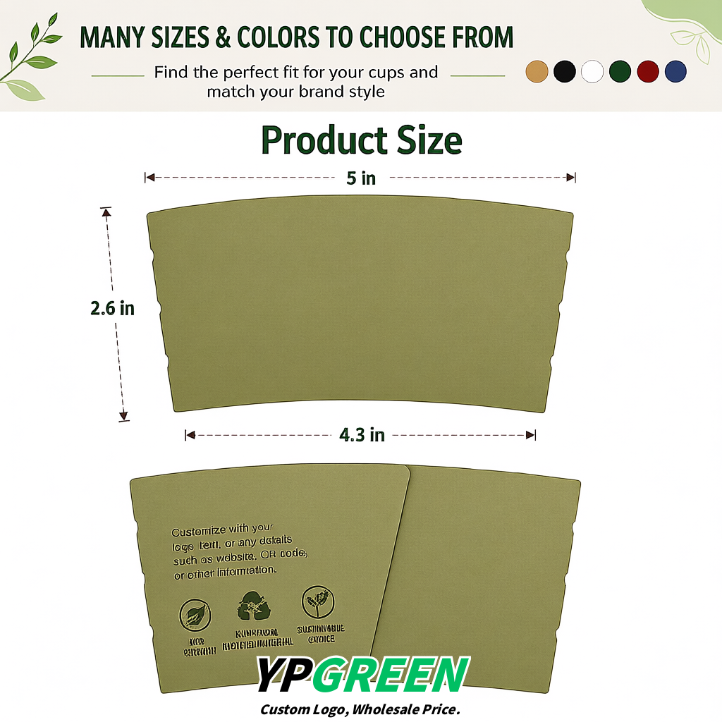 Khaki Kraft Paper Coffee Cup Sleeves For 10, 12, 16, 20 oz Paper & Plastic Cups Factory