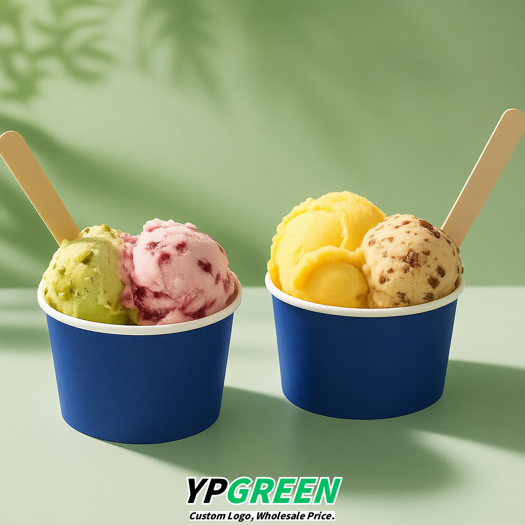Klein Blue Paper Gelato Takeaway Cup 2-10oz Disposable Ice Cream Bowls with Lids Factory