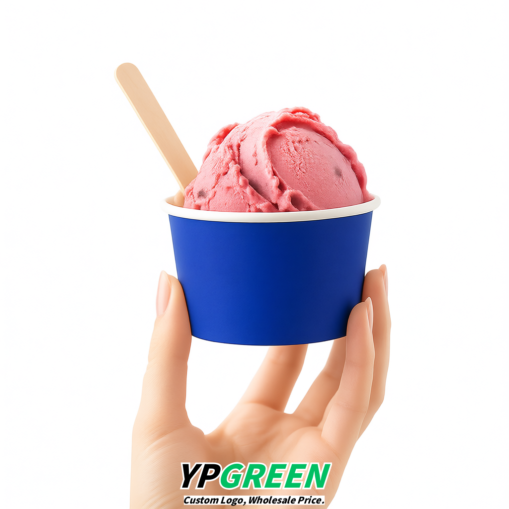 Klein Blue Paper Gelato Takeaway Cup 2-10oz Disposable Ice Cream Bowls with Lids Factory
