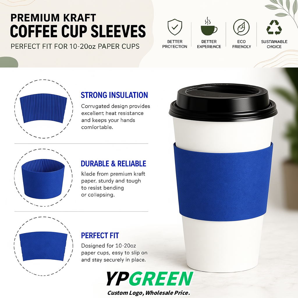 Klein Blue Kraft Paper Coffee Cup Sleeves For 10, 12, 16, 20 oz Paper & Plastic Cups Factory