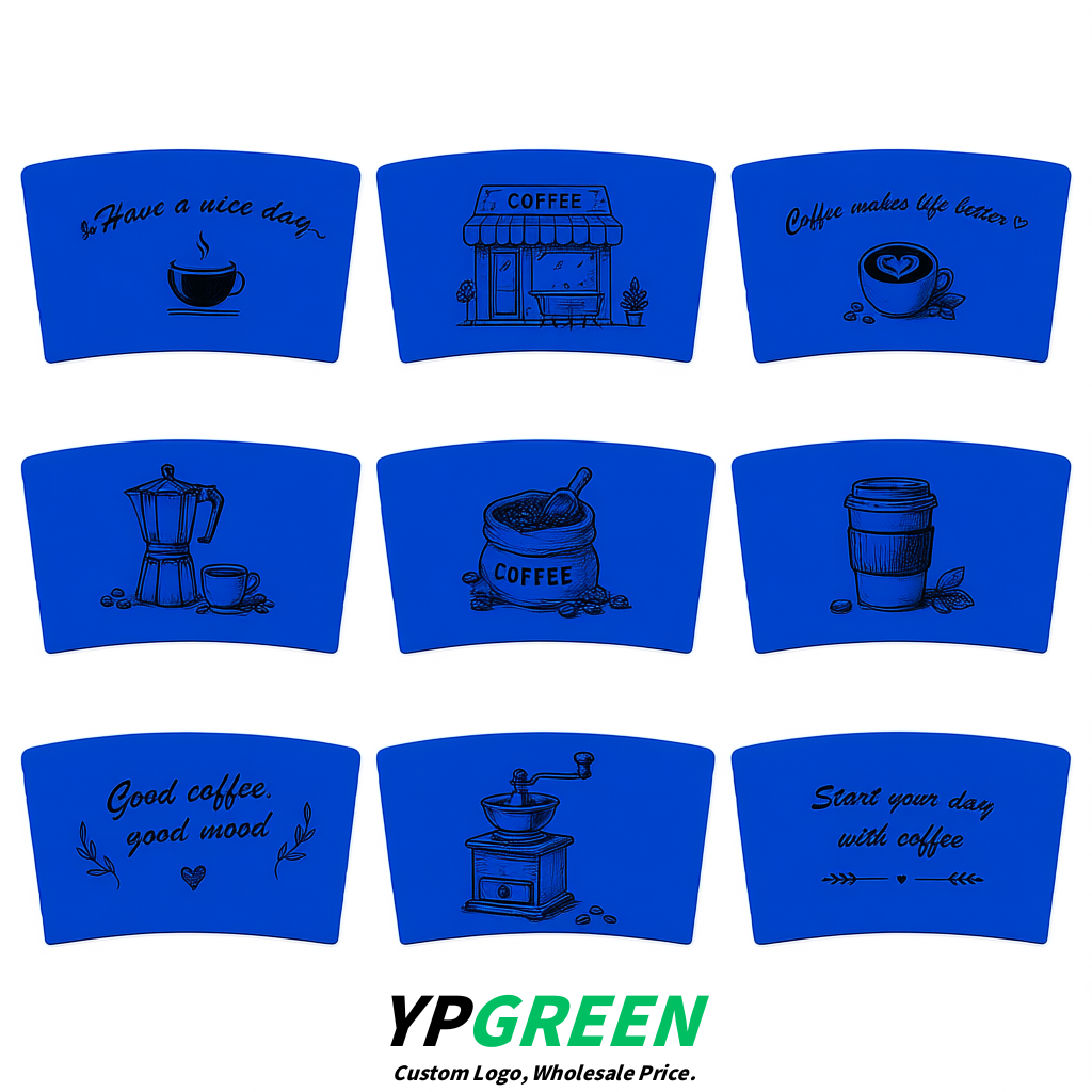 Klein Blue Kraft Paper Coffee Cup Sleeves For 10, 12, 16, 20 oz Paper & Plastic Cups Factory