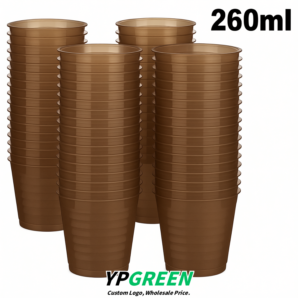Kraft Brown Iced Latte Plastic Cup 260ml Disposable Clear Cup 9.2×5.5×7.1cm
