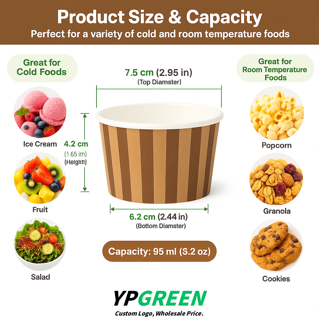 Kraft Brown Paper Gelato Takeaway Cup 2-10oz Disposable Ice Cream Bowls with Lids Factory