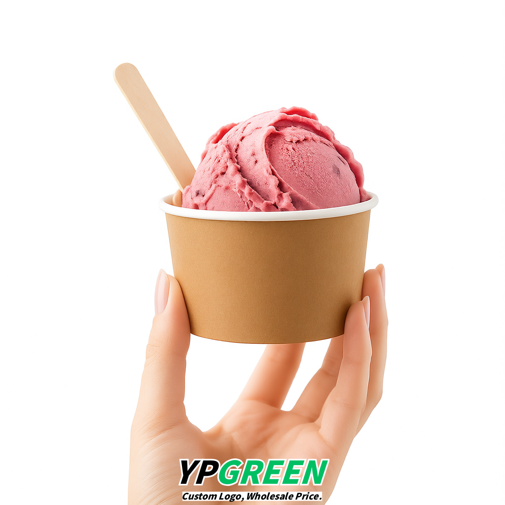 Kraft Brown Paper Gelato Takeaway Cup 2-10oz Disposable Ice Cream Bowls with Lids Factory