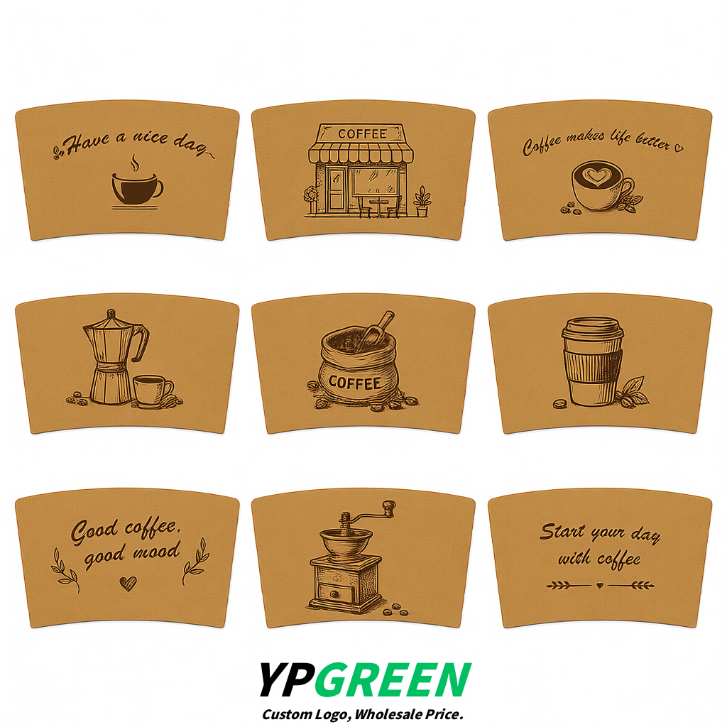 Kraft Brown Kraft Paper Coffee Cup Sleeves For 10, 12, 16, 20 oz Paper & Plastic Cups Factory